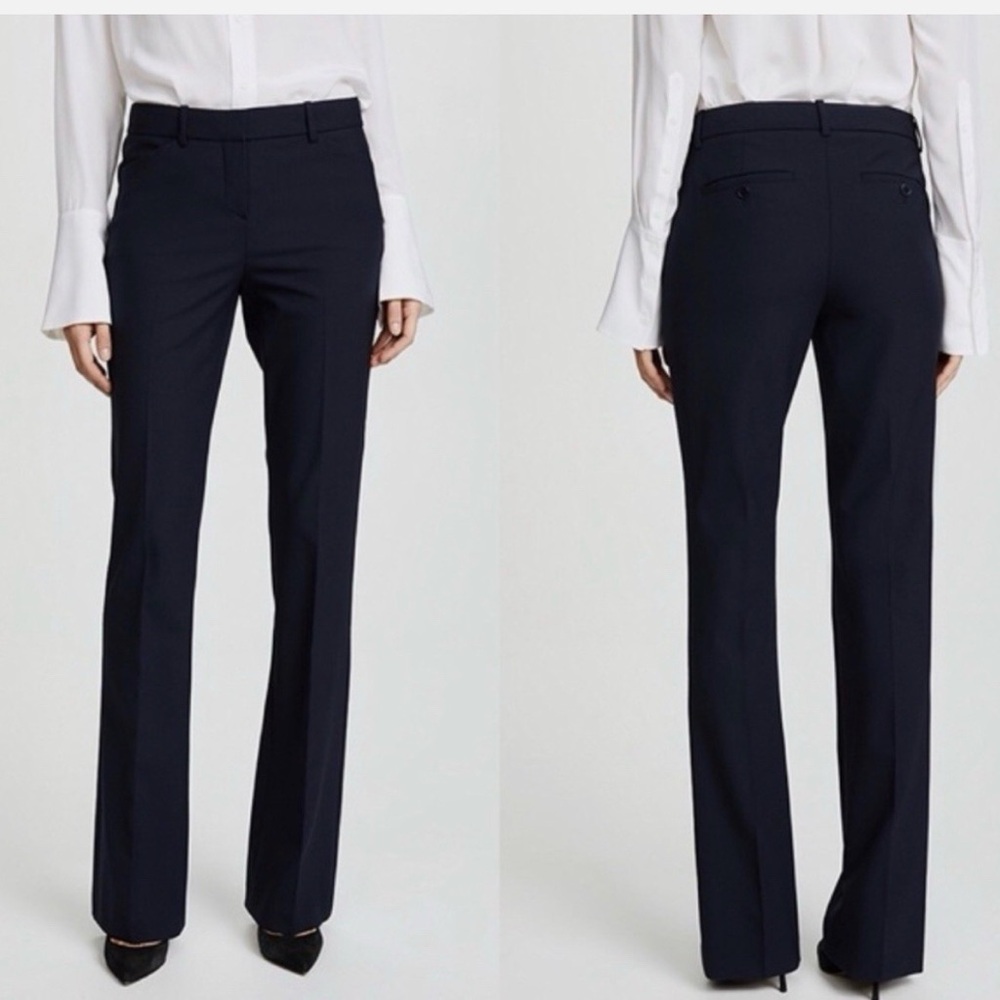 Theory Max C3 in Sevona Stretch Wool Trouser Pants, navy, size 6
